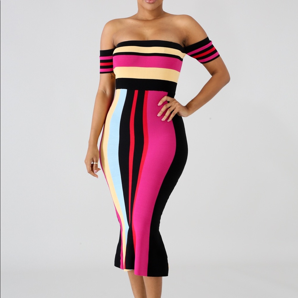 Multi color striped midi dress